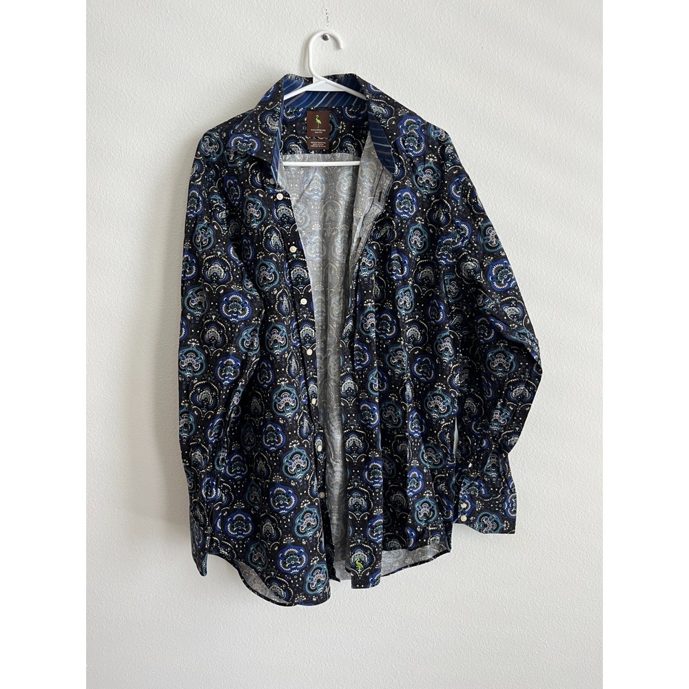 Tailorbyrd Shirt Mens 2XL Blue Paisley Medallions Cotton Curved Hem Button Up